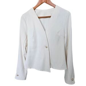 Shein Cream V-Neck Pearl Button Blouse Size M